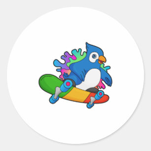 Parrot as Skater with Skateboard Classic Round Sticker