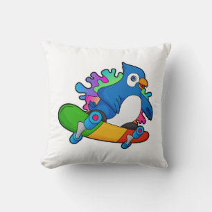 Parrot as Skater with Skateboard Cushion