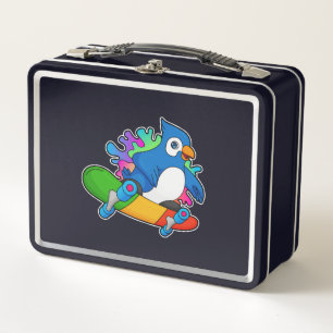 Parrot as Skater with Skateboard Metal Lunch Box