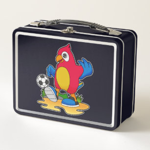 Parrot as Soccer player with Soccer Metal Lunch Box