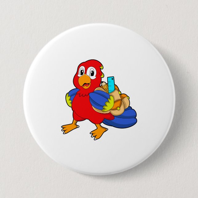 Parrot as Student with Backpack 7.5 Cm Round Badge (Front)