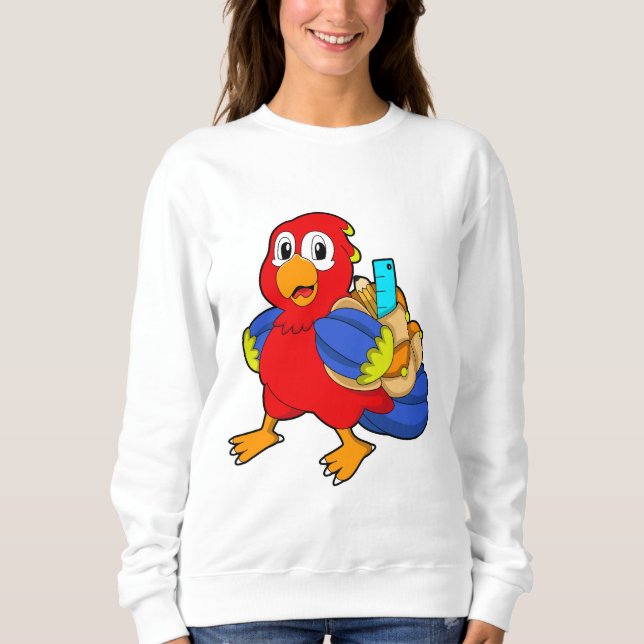Parrot as Student with Backpack Sweatshirt (Front)