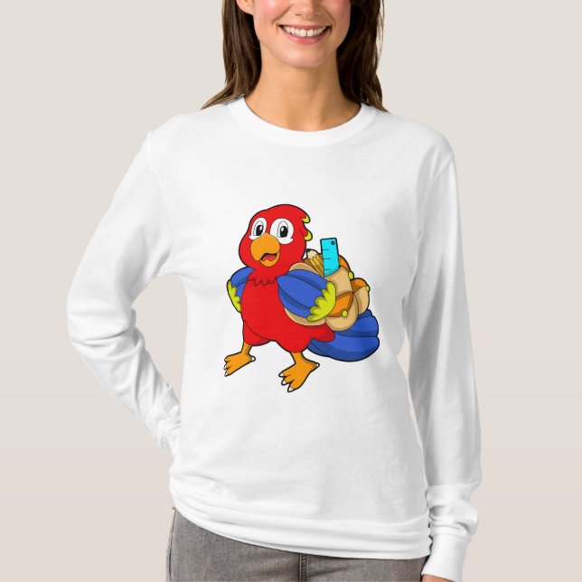 Parrot as Student with Backpack T-Shirt (Front)