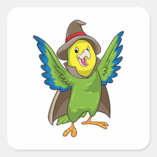 Parrot as Wizard with Hat Square Sticker (Front)
