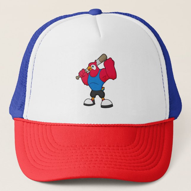 Parrot at Baseball with Baseball bat Trucker Hat (Front)