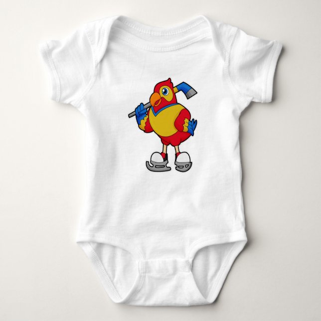 Parrot at Hockey with Hockey stick Baby Bodysuit (Front)