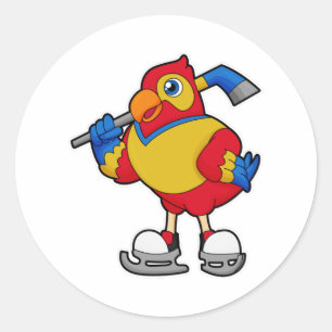 Parrot at Hockey with Hockey stick Classic Round Sticker