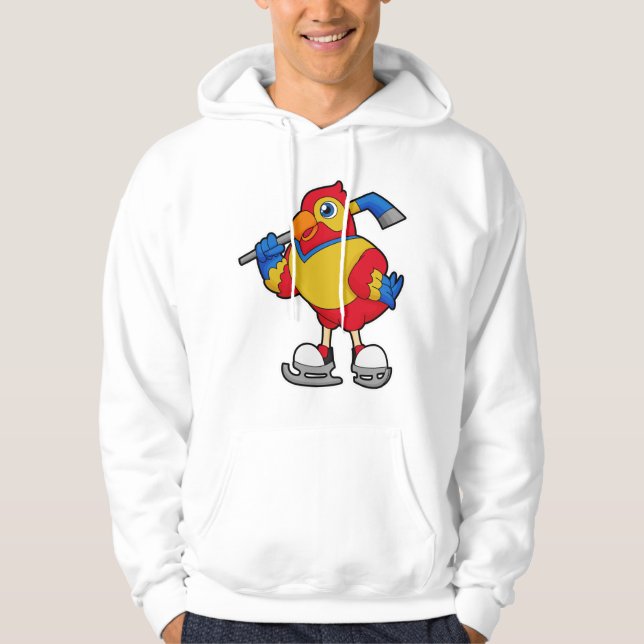 Parrot at Hockey with Hockey stick Hoodie (Front)