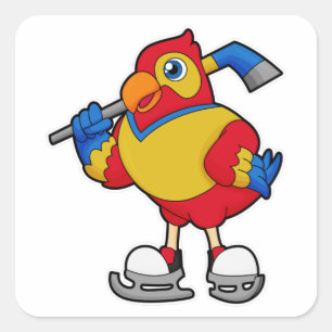 Parrot at Hockey with Hockey stick Square Sticker