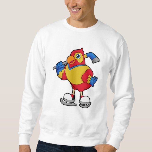Parrot at Hockey with Hockey stick Sweatshirt (Front)