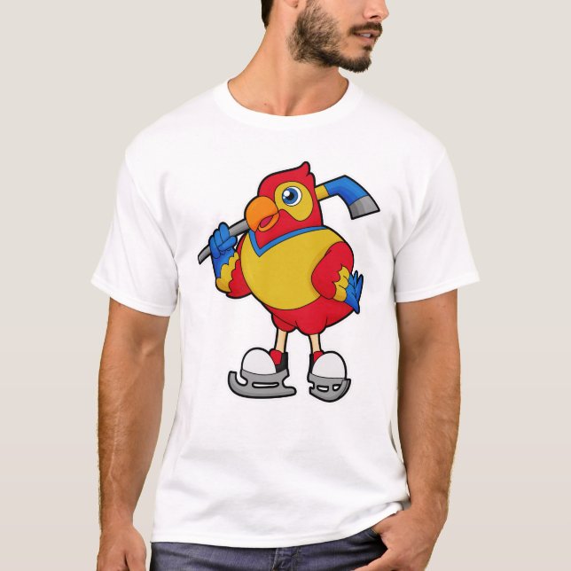 Parrot at Hockey with Hockey stick T-Shirt (Front)