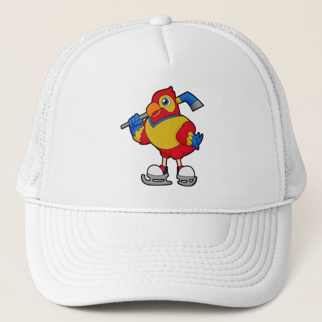Parrot at Hockey with Hockey stick Trucker Hat (Front)