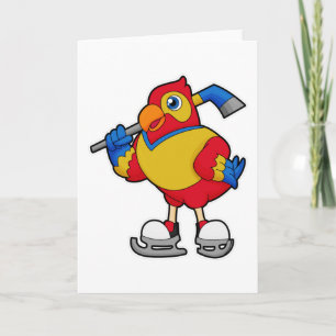 Parrot at Ice hockey with Ice hockey stick Card