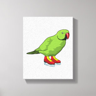 Parrot at Ice skating with Ice skates Canvas Print