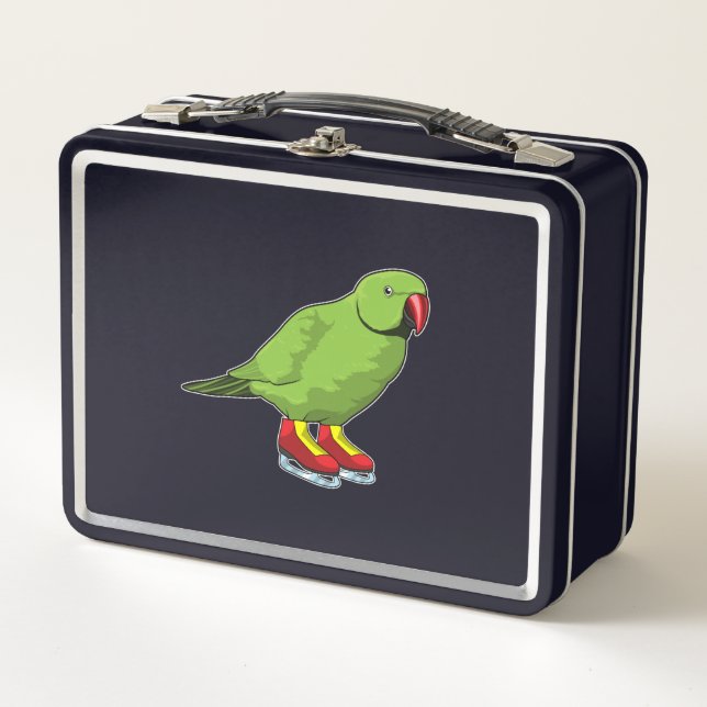 Parrot at Ice skating with Ice skates Metal Lunch Box (Front)
