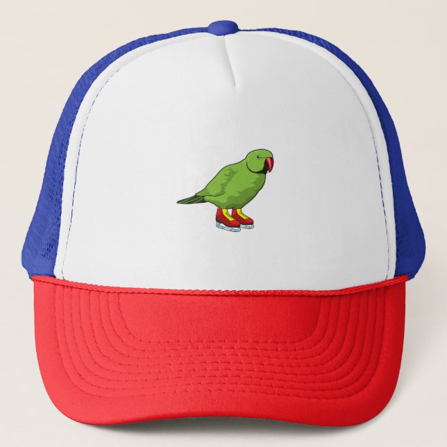 Parrot at Ice skating with Ice skates Trucker Hat (Front)