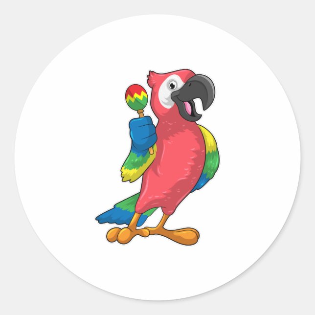 Parrot at Music with Maracas Classic Round Sticker (Front)
