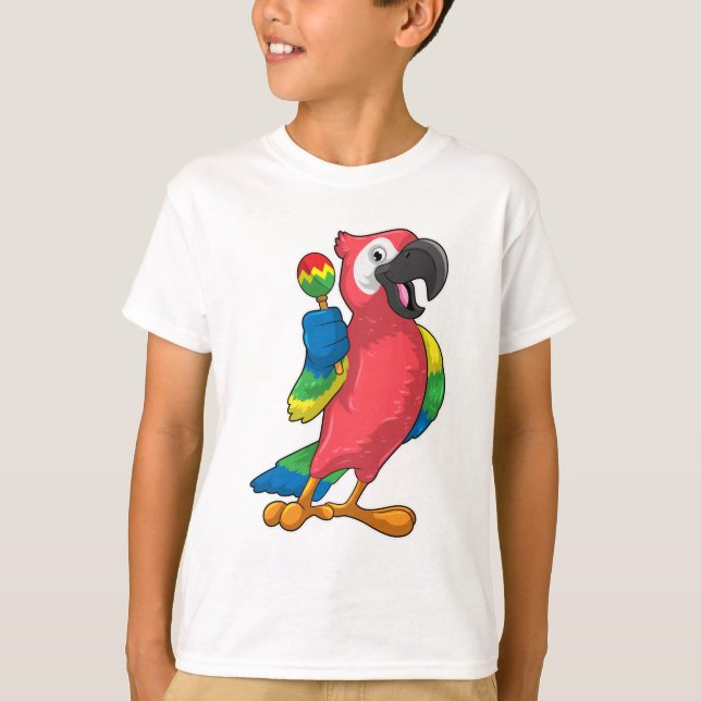Parrot at Music with Maracas T-Shirt (Front)