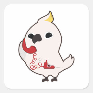 Parrot at Telephone with Telephone receiver Square Sticker