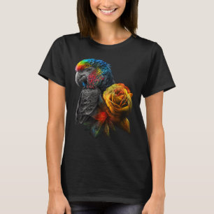 Parrot Bird Colourful Animal Flowers T-Shirt
