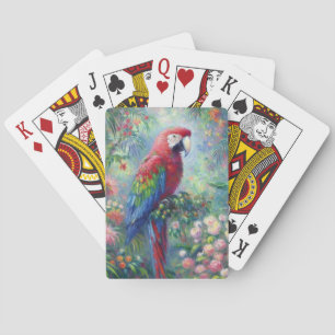 Parrot Bird Jungle Floral Impressionism Painting Playing Cards