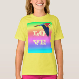 Parrot Bird Love Peace Hope Rainbow Colourful Hear T-Shirt