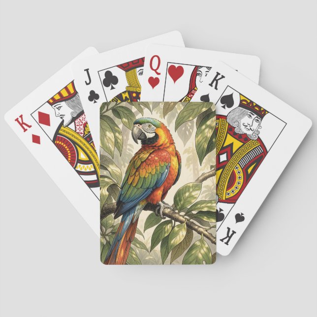 Parrot bird on tree drawing playing cards (Back)