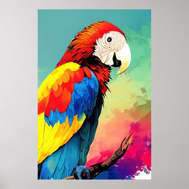 Parrot Bird Wild Nature Animal Color Art Painting Poster (Front)
