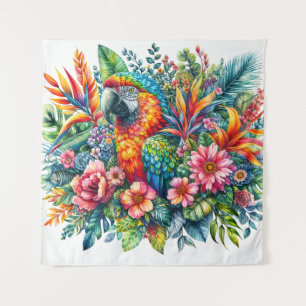 Parrot Botanical Watercolor Art Tapestry