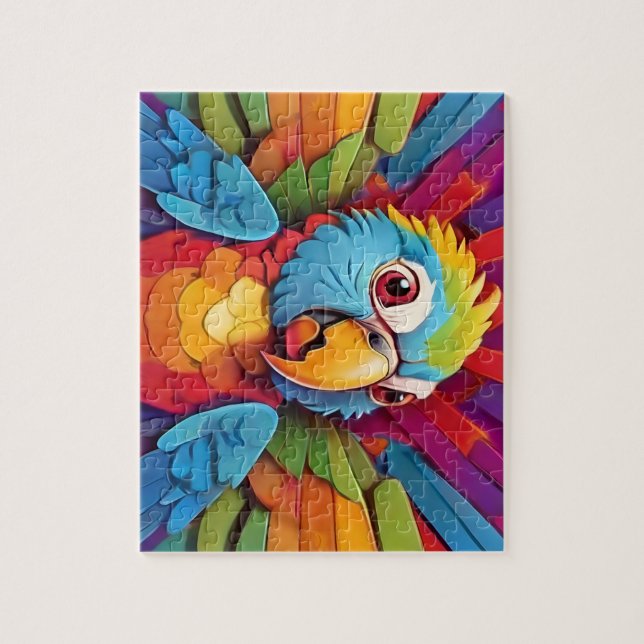 Parrot, cartoon, colourful jigsaw puzzle (Vertical)