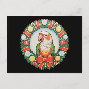 Parrot Christmas Wreath Green Cheek Conure Xmas Holiday Postcard