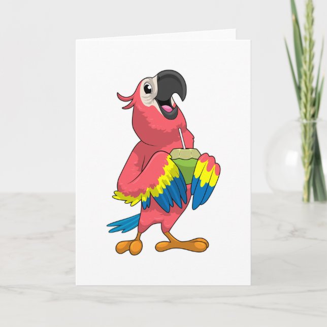 Parrot & Coconut with Drinking straw Card (Front)
