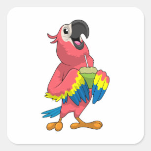 Parrot & Coconut with Drinking straw Square Sticker
