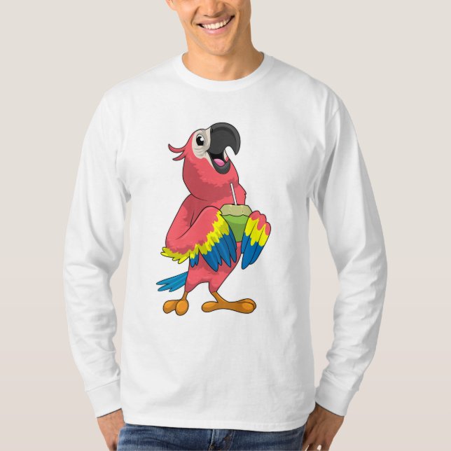 Parrot & Coconut with Drinking straw T-Shirt (Front)