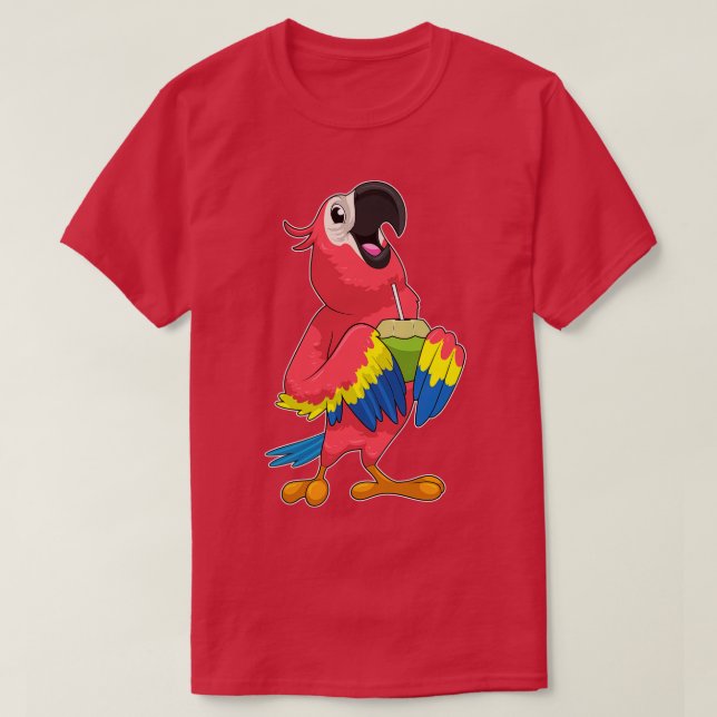 Parrot Coconut with Drinking straw T-Shirt (Design Front)