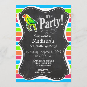 Parrot; Colourful Retro Neon Rainbow Invitation