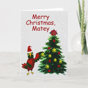 Parrot Decorating a Christmas Tree Holiday Card