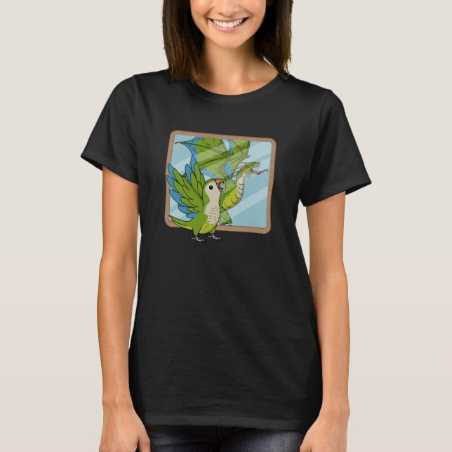 Parrot & Dragon Reflection I Green Monk Parakeet Q T-Shirt (Front)