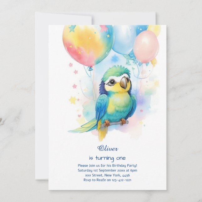 Parrot First Birthday Invitation (Front)