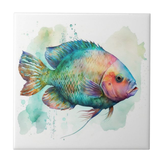 Parrot Fish, Watercolor, Ceramic Tile (Front)