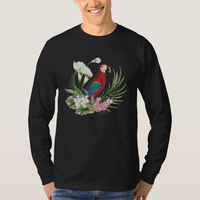 Parrot Flower Exotic Bird Ara Macaw Cockatoo Tropi T-Shirt (Front)