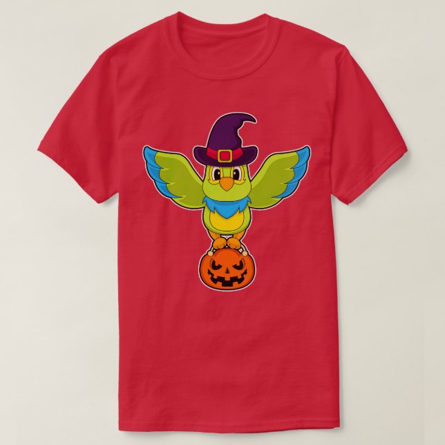 Parrot Halloween Witch Pumpkin T-Shirt (Design Front)