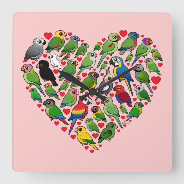 Parrot Heart Square Wall Clock (Front)