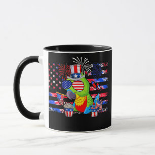 Parrot Holding American Flag Sunglasses Happy 4th Mug