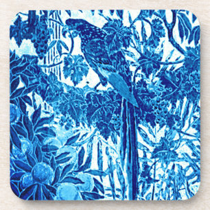 Parrot in a Jungle Setting, Indigo Blue and White Coaster