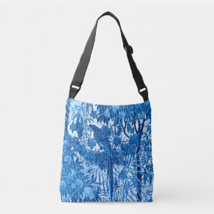 Parrot in a Jungle Setting, Indigo Blue and White Crossbody Bag