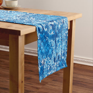 Parrot in a Jungle Setting, Indigo Blue and White  Short Table Runner