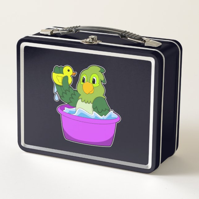 Parrot in Bathtub with Duck Metal Lunch Box (Front)