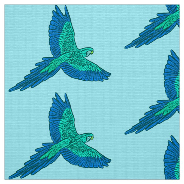 Parrot in Flight, Aqua and Cobalt Blue Fabric (Swatch)