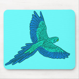 Parrot in Flight, Aqua and Cobalt Blue Mouse Pad